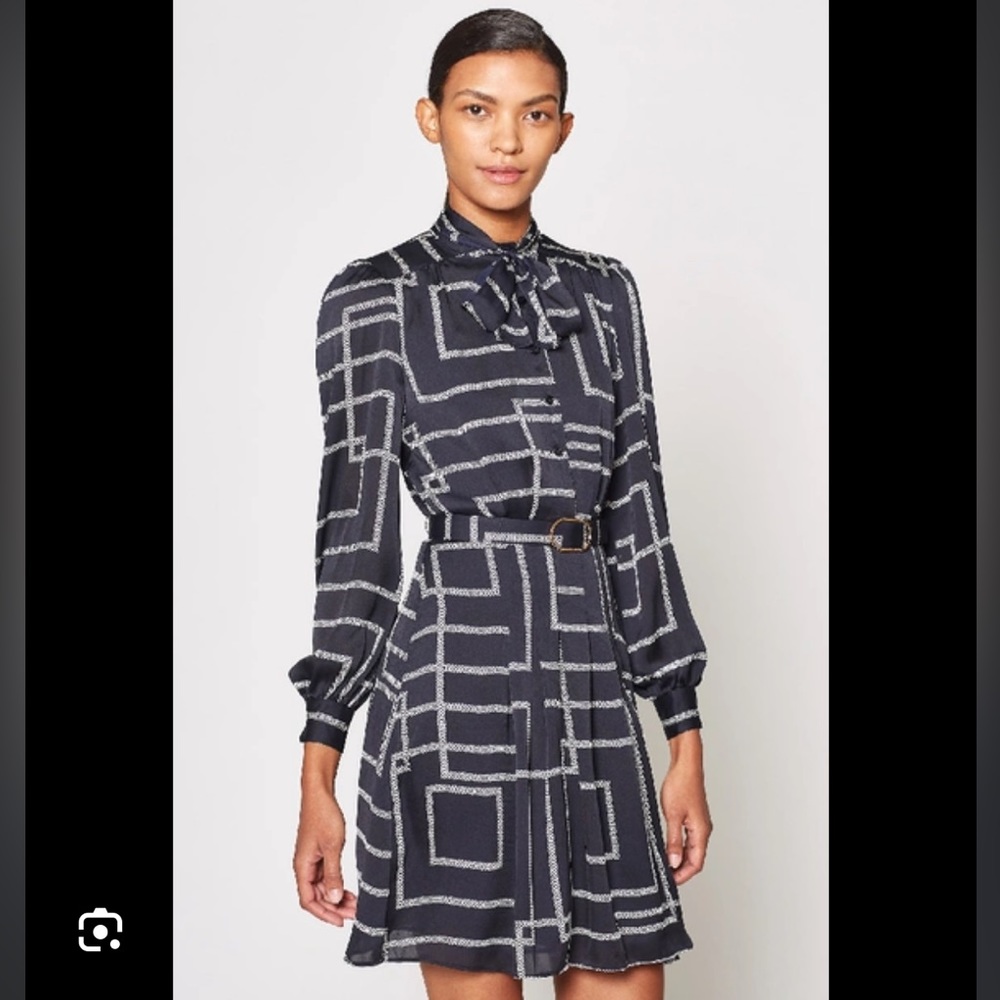 TASMA PRINTED SHIRT DRESS WITH BELT IN MIDNIGHT size 4